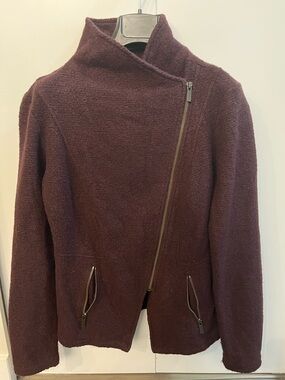 HALOGEN Knit Moto Jacket, Burgundy, XS